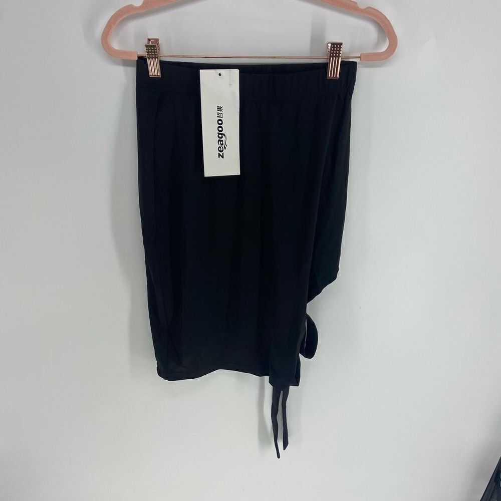 Zeagoo Women's Black Knot Tie A-line Pleated Mini Skirt NWT Medium